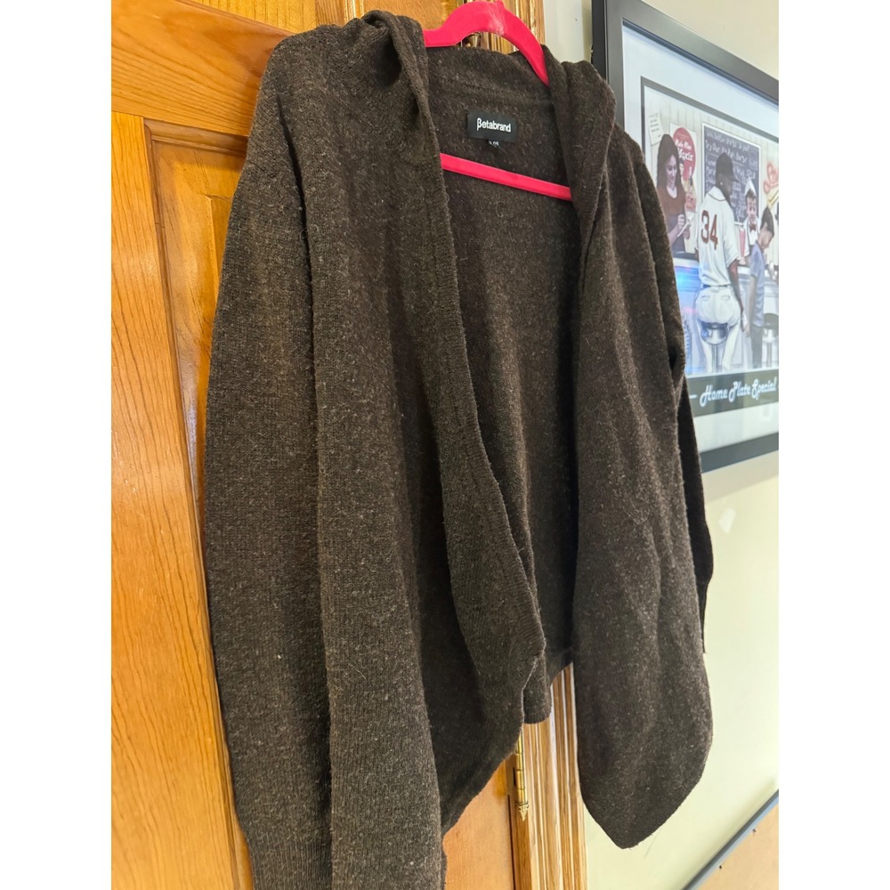 Betabrand XL Brown Hooded Cardigan Open Front Knit Cozy Lightweight Sweater - Picture 5 of 9